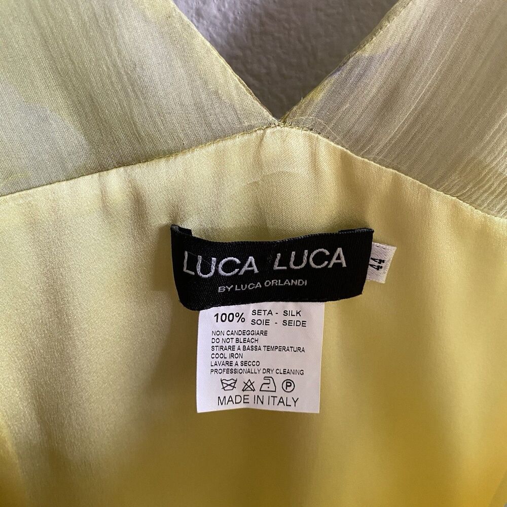 Vintage 90s Luca Luca Daisy Yellow Silk Slip Dress Women’s Size 44 US Size 8 - Picture 4 of 8